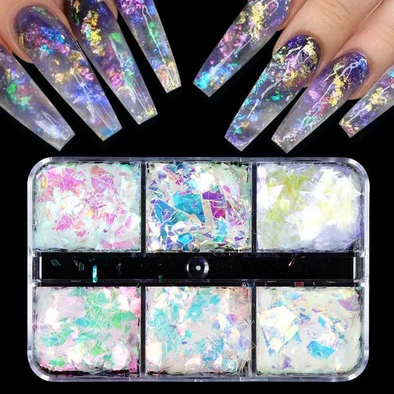 Nail Glitter Flakes Sequin Sparkly Silver Irregular Glass Paper Heart Nail Sequins DIY Gel Polish Manicure Nail Art DecorationsXJ240815