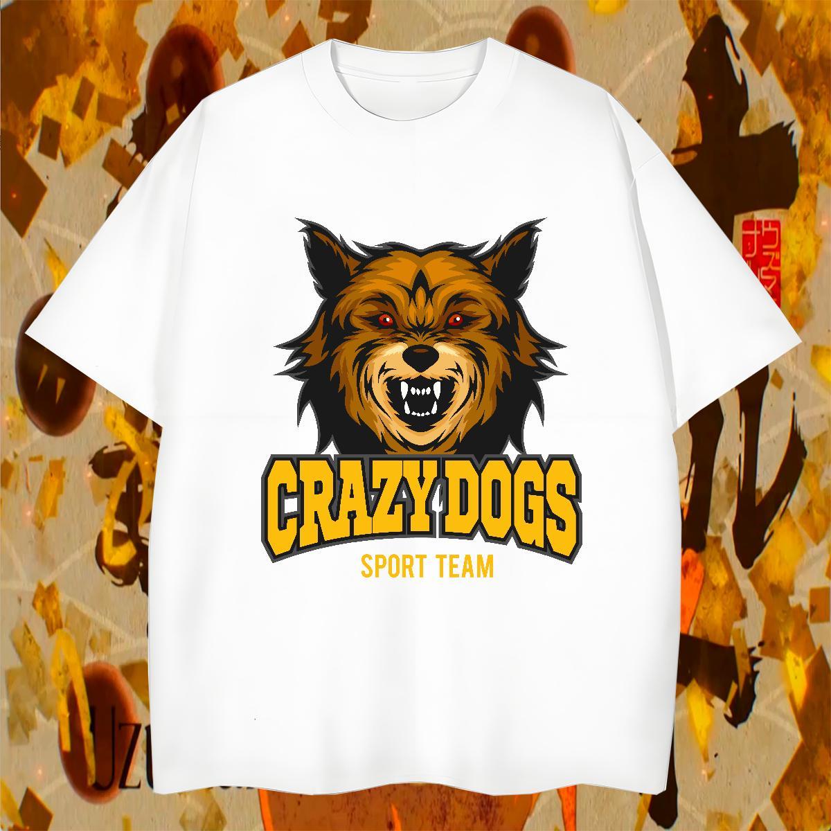 Classic Men T Shirts crazy dog O Neck Short Sleeves Sport Custom Anime 230g Cotton Men Tops Tees 2024 New Tops Shirt