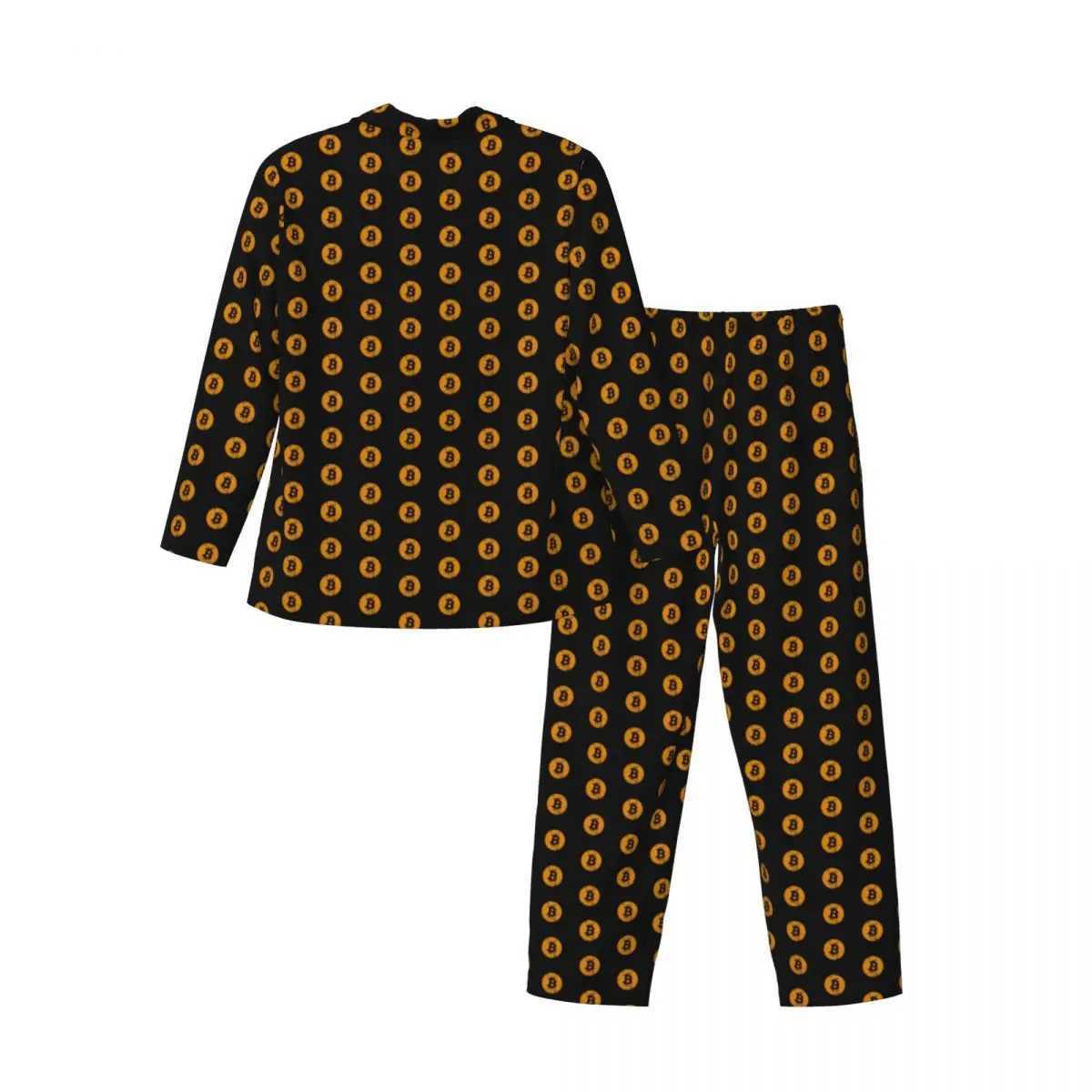 Bitcoin printed pajamas autumn digital currency aesthetics oversized pajamas set mens long sleeved cute room printed pajamasW240719
