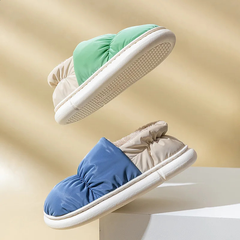 Comwarm Winter Toast Women Slippers Warm Plush Cotton Slippers Indoor Home Non-Slip Thick Sole Furry Shoes For Couples 240819