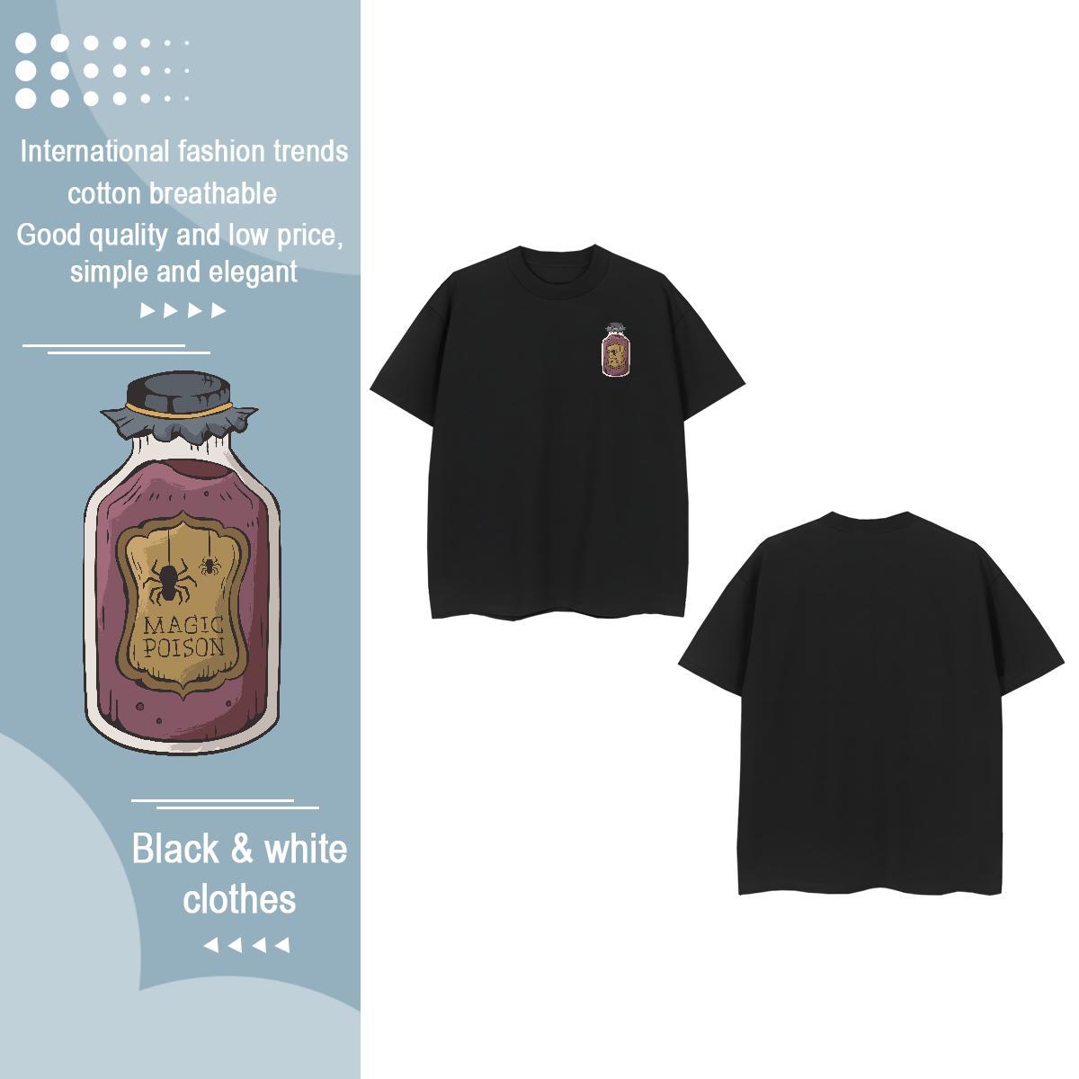 DIY Tshirts bottle Spring Summer 230g Pure Cotton Tees Shirts Round Neck Short Sleeve Comfortable T-Shirts Black White
