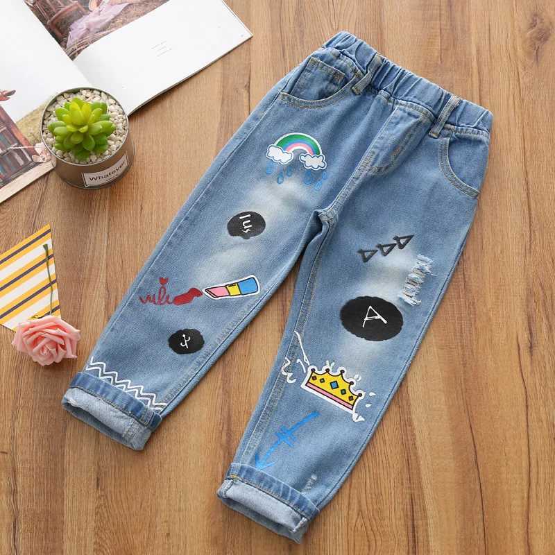 Girls pants cotton Jean Trousers 2023 printing spring/summer youth sports school baby and childrens clothingW240819