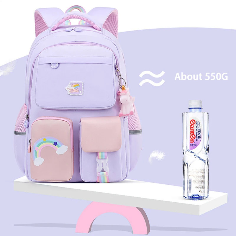 Korean fashion rainbow shoulder strap school bag for teenagers girls Childrens waterproof backpacks kids schoolbags mochilas 240819