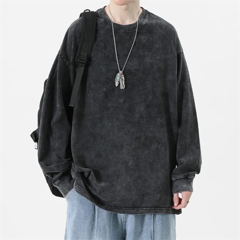 American Retro T Shirts Men Oversized T-shirt Women Loose Long Sleeve Shirt Vintage Hip Hop Y2K Style Mens Streetwear Plus Size 240819