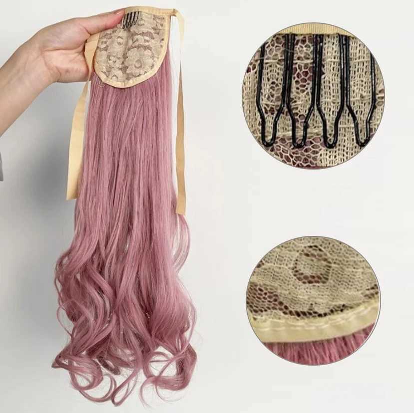 Newly synthesized lace ponytail hair extension fake tail natural hair clip pink ponytail curly organic womens wig W240817