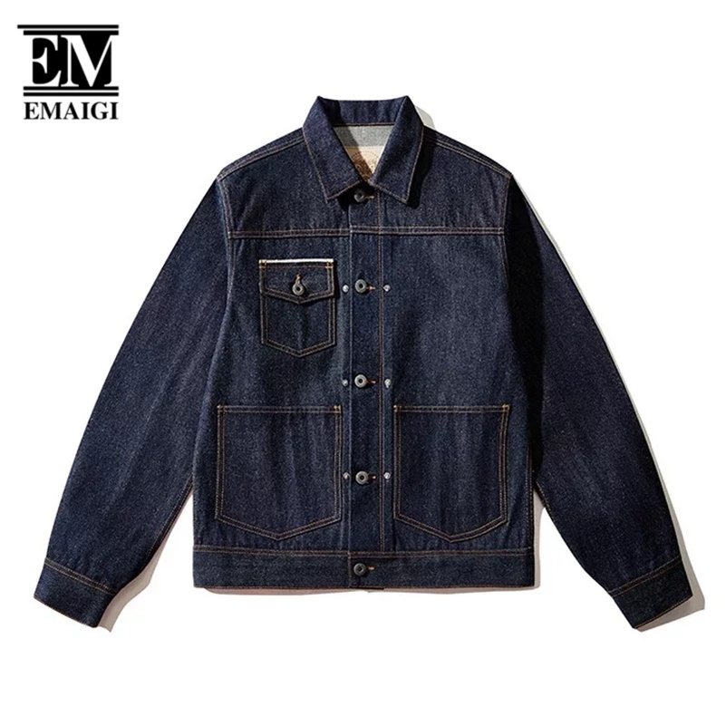 15 Ounces Heavy Red Edge Raw Denim Jacket Men Japan Streetwear Loose Casual Cityboy Amekaji Vintage Jeans Cargo Jacket Coat 240819CJ