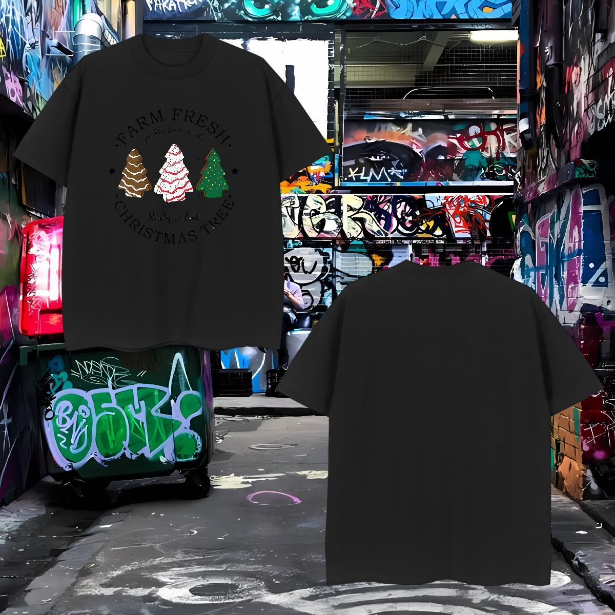 T shirt 230g 100% Cotton christmas trees Sport Crew Neck Breathable Oversized Mens Tshirts Stylist Comfortable Top Tees