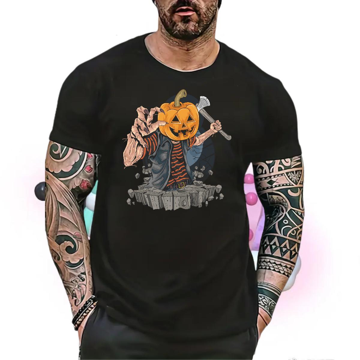 Fashion pumpkin Men Tees 230g Cotton Mens T Shirts Oversized 4XL Outdoor Crew Neck Popular Tshirts