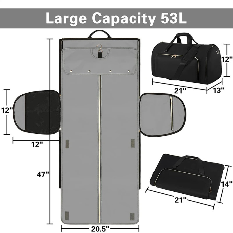 Folding Large Capacity 53L Luggage Travel Shoulder Bag Business Handbag Backpack Hanging Convertible Carrying Tote Bags 240819