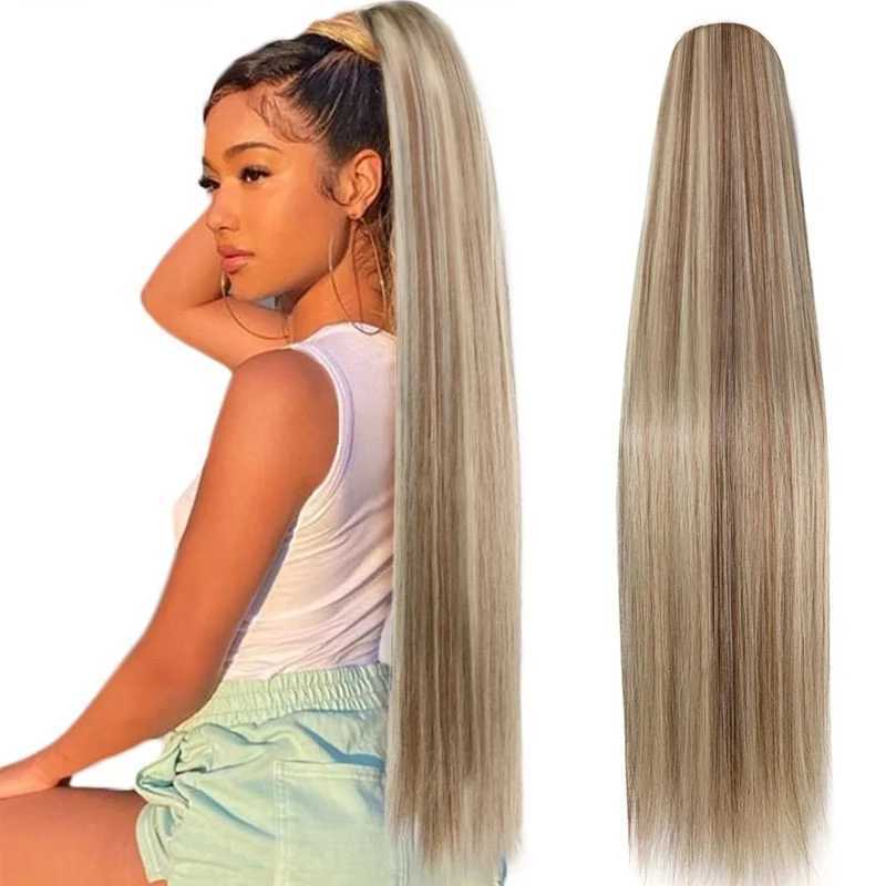 Blonde long ponytail p8/613 ponytail wig piece 100% human hair extension straight clip 16-26 inch ponytail W240817