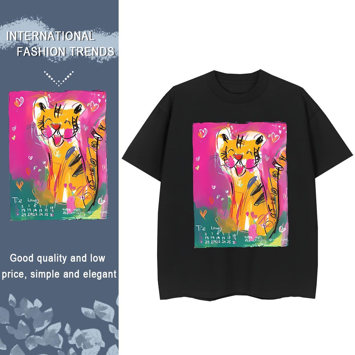 Factory Direct Couples T Shirts Sports Street Wear Crew Neck Top Shirts Loose fit 230g Pure Cotton tiger Cartoon Printing L-4XL Woman T Shirts