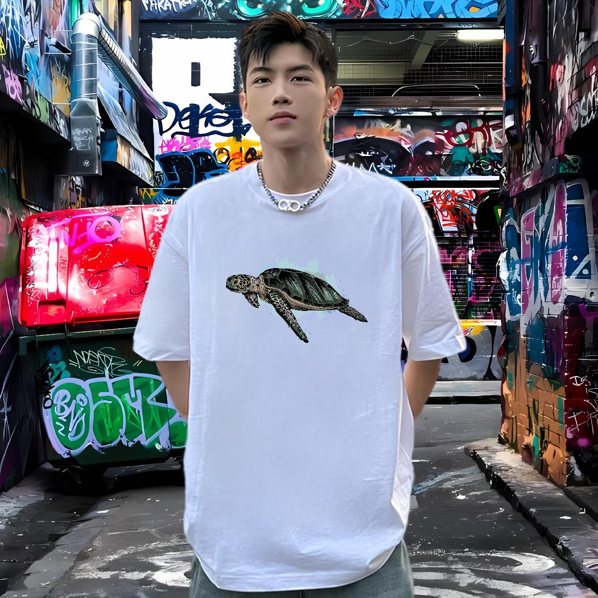 Customized Mens Tshirts tortoise Casual Daily Wear 230g Pure Cotton Tops Breathable Crew Neck Comfortable T Shirt For Man Custom Print Plus Size