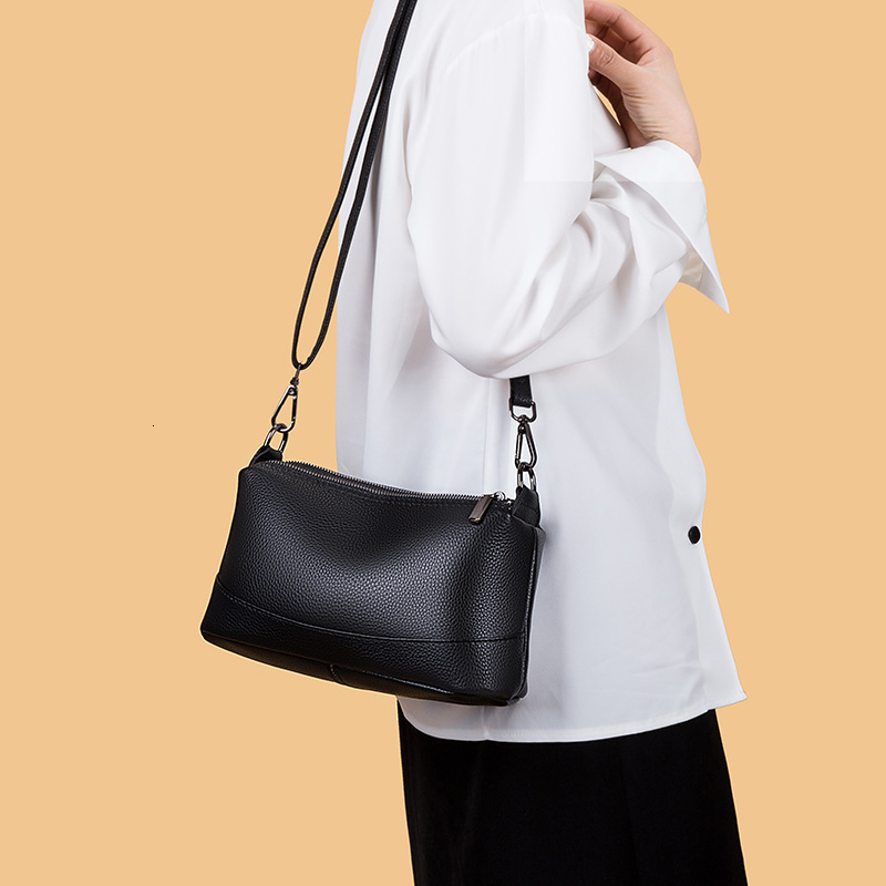 Head layer cowhide soft multi-layer zippered women's light luxury, simple single shoulder crossbody bag, genuine leather, large capacity pillow