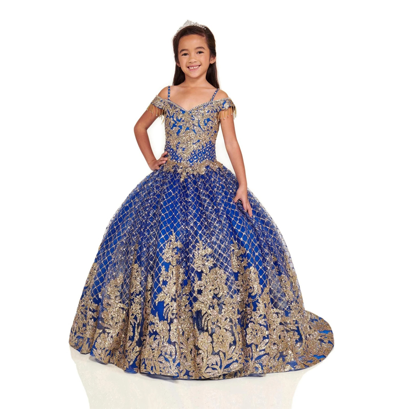 Blue Mini Quinceanera Dresses Ball Gown Off The Shoulder Appliques Lace Sparkly Long Flower Girl Dresses For Weddings Mexican Charro Pageant Dresses B