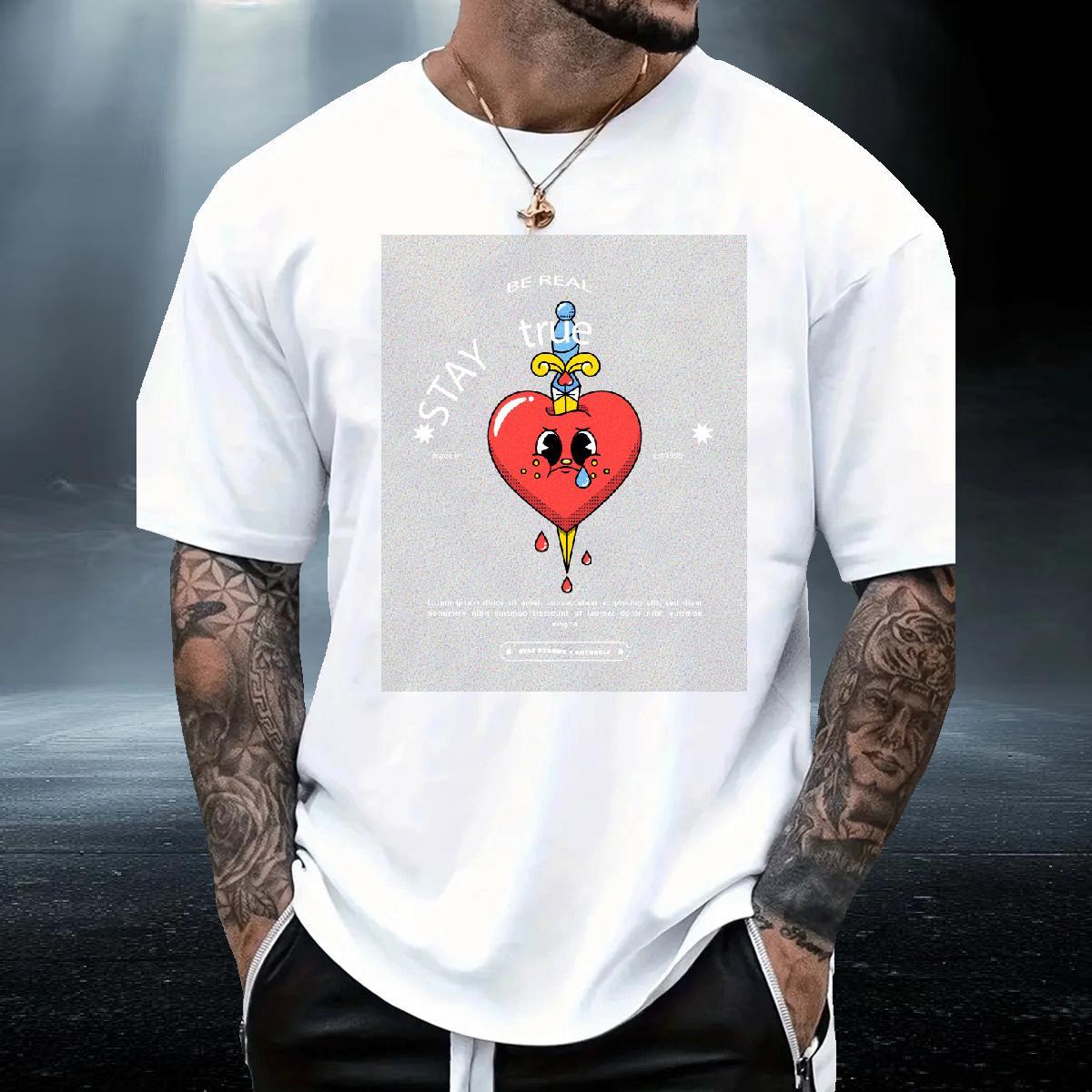 Soft Men Clothes T-Shirt Street Casual 100% Cotton 230g Anime Print Short Sleeve Soft heart T-Shirts 2024 Tops Tees