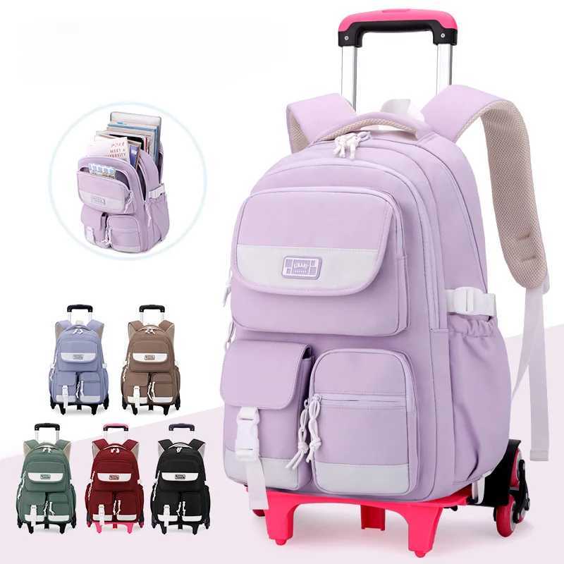elementary school backpacks with trolley cart student Backpack with wheels for girls large capacity detachable rolling backpack Y240820