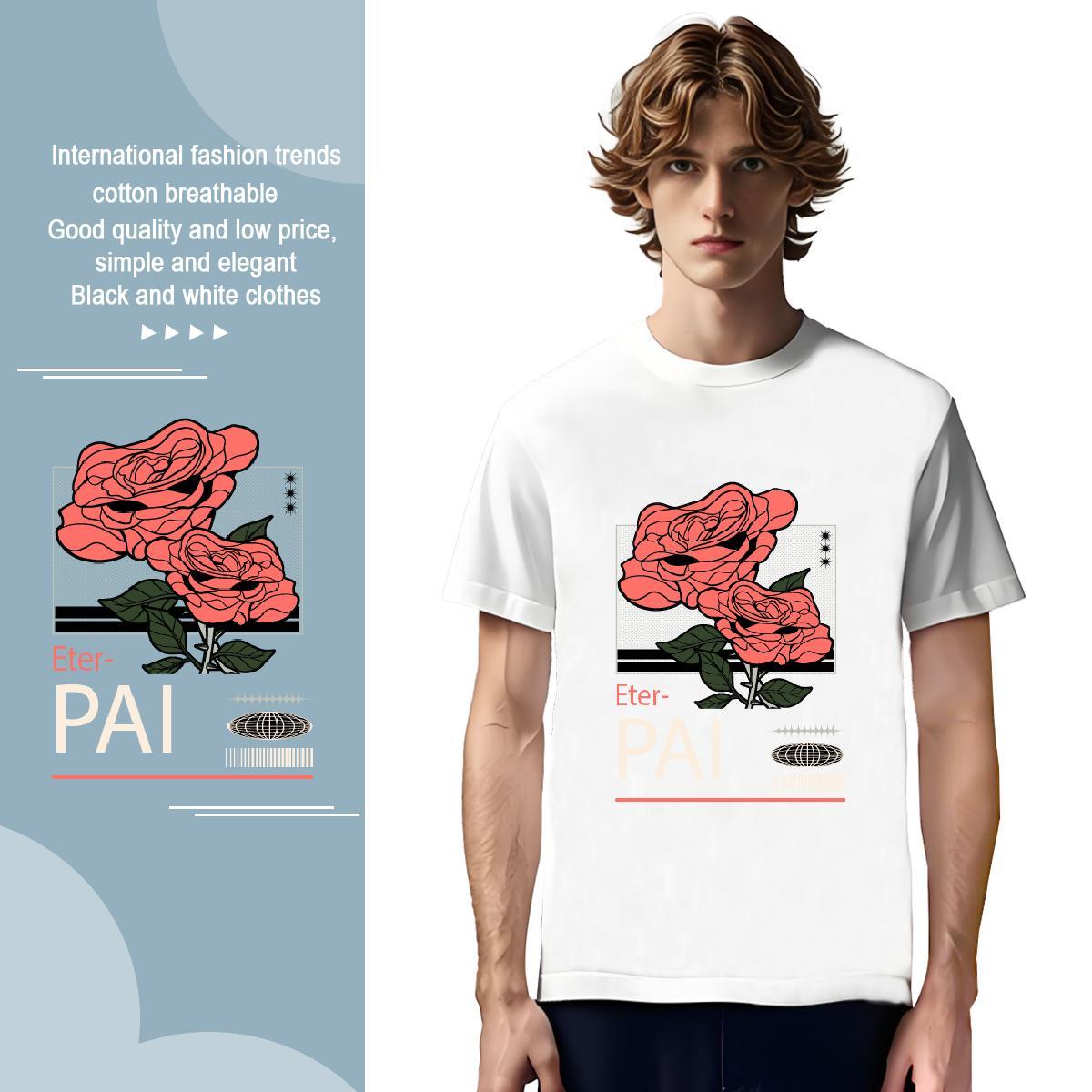 Wholesale flower 230g Pure Cotton Men Tees Casual Daily Wear Breathable Soft T-Shirts Designer Cartoon Printing L-4XL Tops Tees