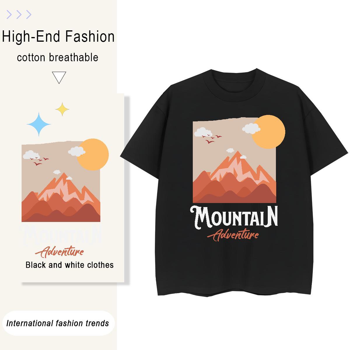 Free Shipping mountains 230g Cotton Tshirt for Man Woman Spring Summer Breathable T Shirt For Man Wholesale Cartoon Print Tee Shirt