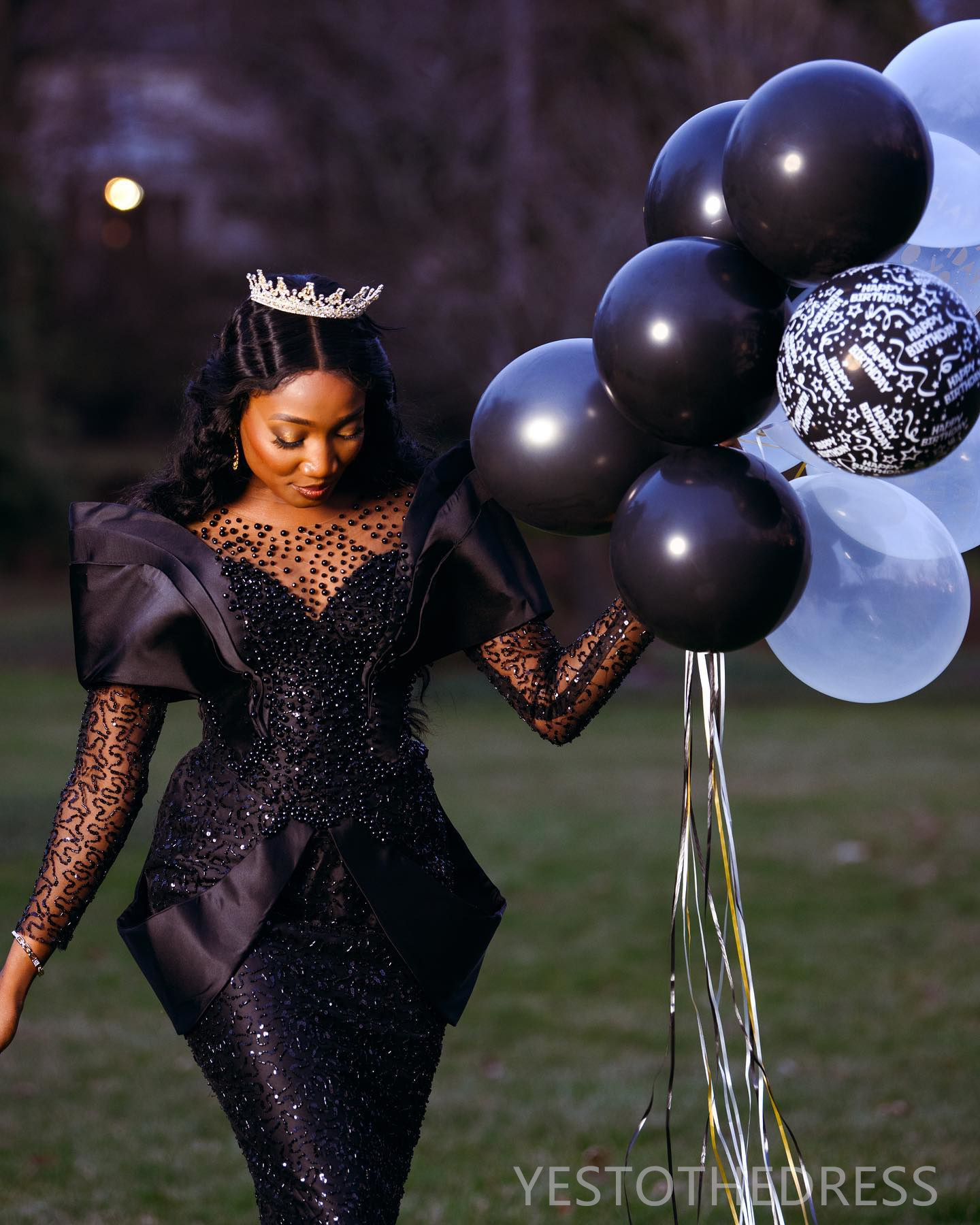 2024 Plus Size Black Prom Dresses For Special Occasions Evening Dresses Elegant Mermaid Promdress Sheer Neck Long Sleeves Beaded Lace Birthday Dress G