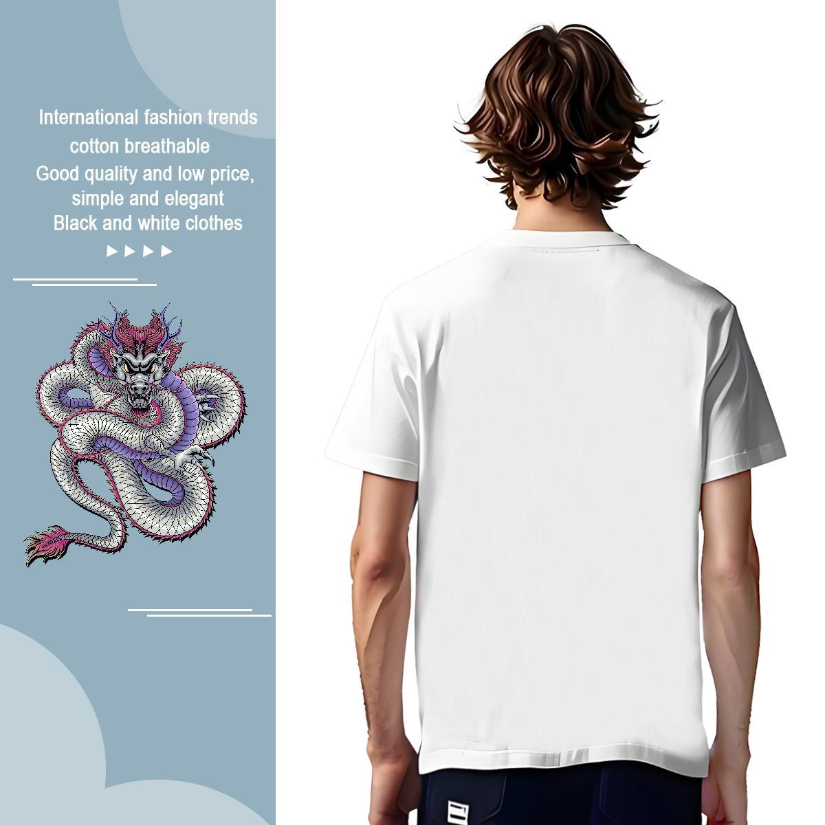 T Shirt For Man 230g 100% Cotton dragon Casual Beach O-Neck Short Sleeve Custom Anime Tshirt for Man Woman 2024 Designer Loose Fit Wear