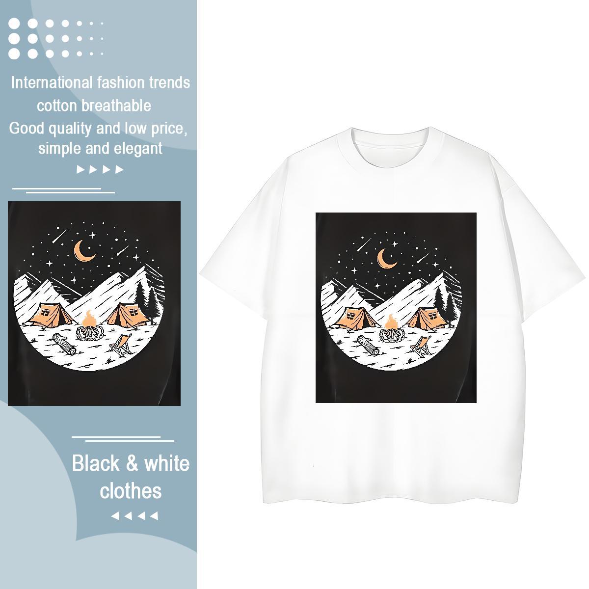 Casual New Lady T shirt Spring Summer Comfortable Tops Loose fit 100% Cotton 230g mountains Custom Print Plus Size T-Shirts