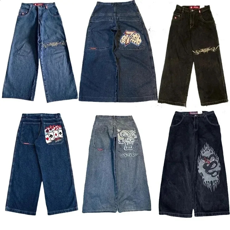 JNCO Y2K Men baggy jeans High quality Embroidered clothing streetwear Hip Hop high waisted jeans Vintage Women wide leg jeans 240819
