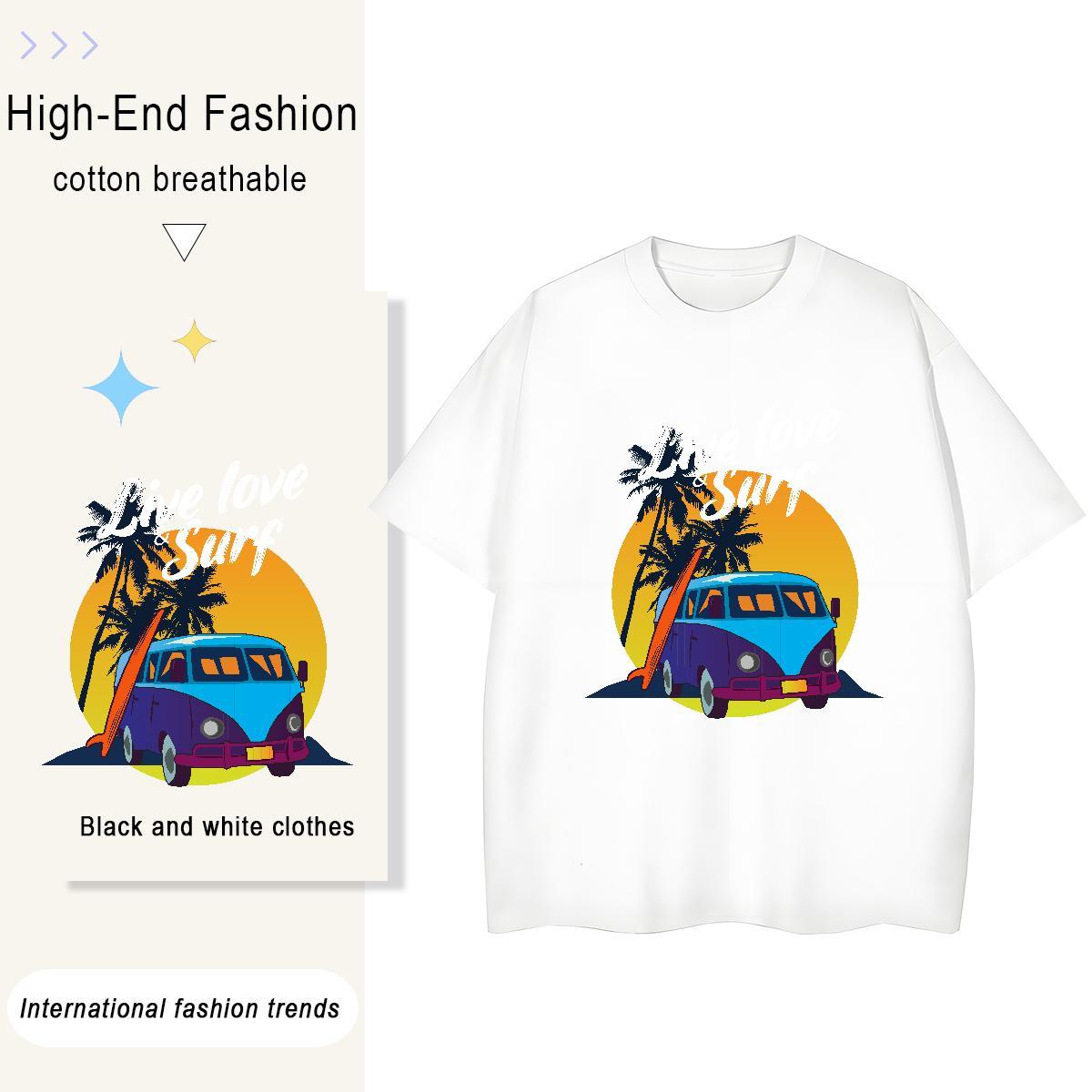 Classic sea 230g Cotton Tshirt for Man Woman High Street Hip Hop Breathable Short Sleeve Men T Shirts Fashion Design Cartoon Printing L-4XL Top Tees