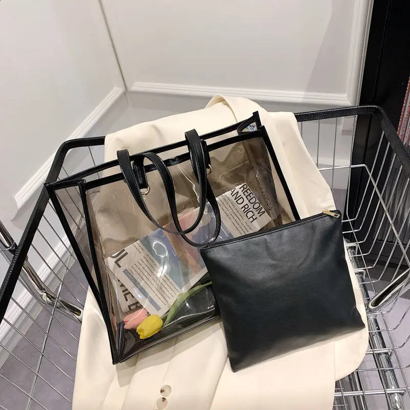 s Womens Tote Bag Fashion Transparent Jelly Yellow Green Composite Bag High Capacity Storage Street Handbag 240819