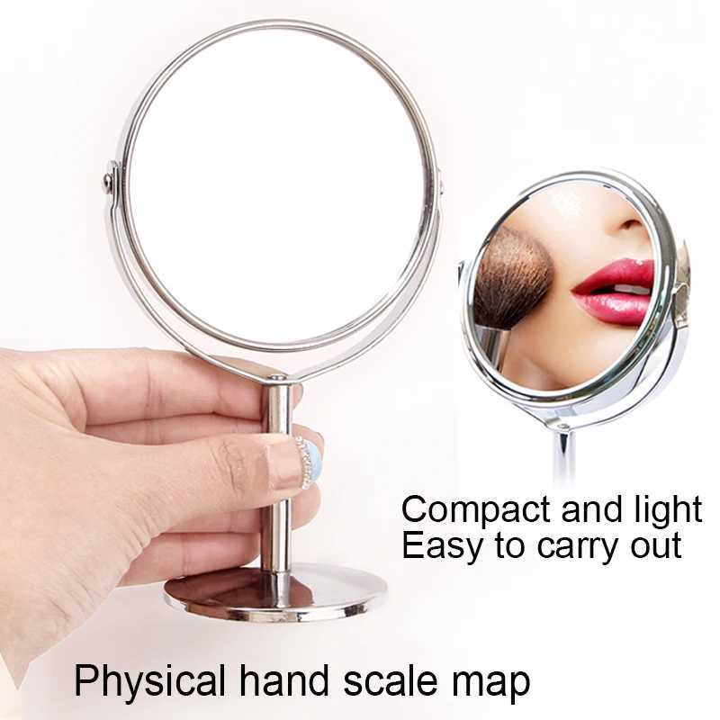 1pc Large Silver Makeup Mirror Clear Double Sided Tabletop Beauty Mirror Metal Silver Magnifying Cosmetic Mirror 360 Rotatio Y240819