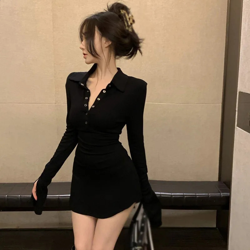 Womens Dress Korean Version Slim Sexy Casual Long Sleeved Buttocks Wrapped Dress 240819