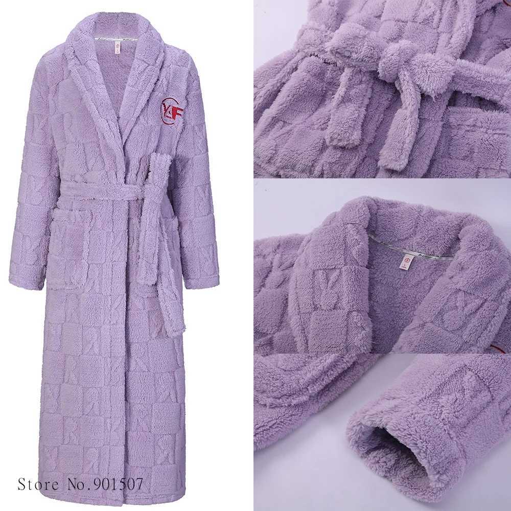 Womens thick sleepwear long bathroom mens shower kimono robe warm autumn coral fleece robe soft bathrobe plus size 3XLW240719