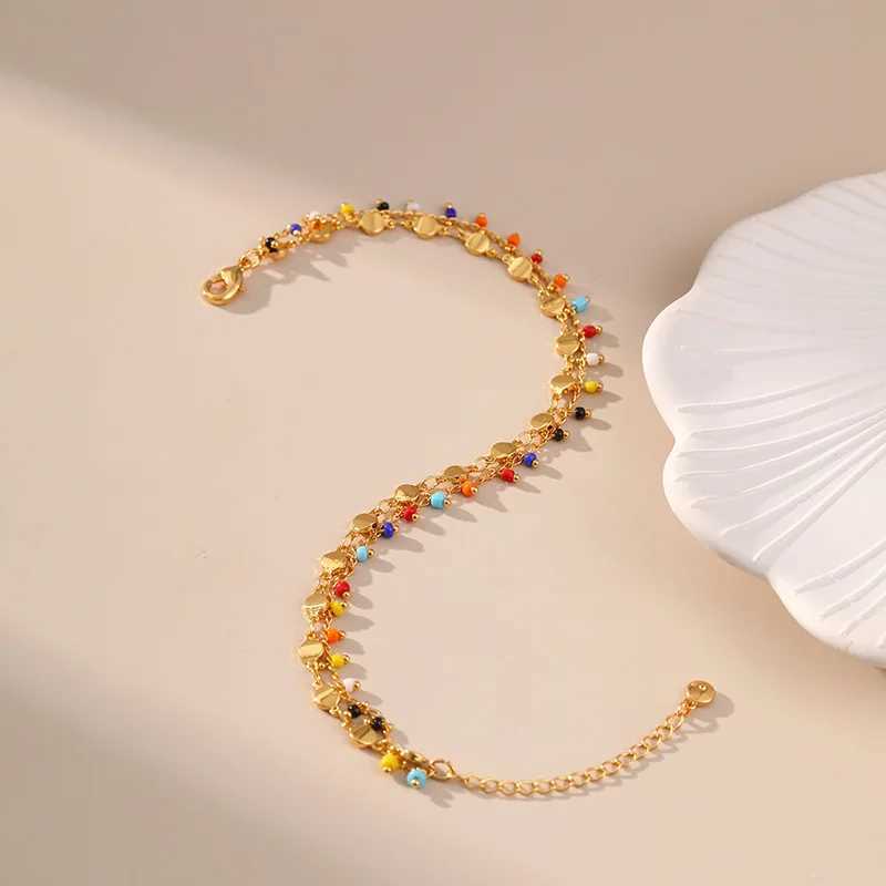 Copper plated 18K gold double-layer chain design low key unique personality Anklet womens elegant and romantic birthday gift W240815