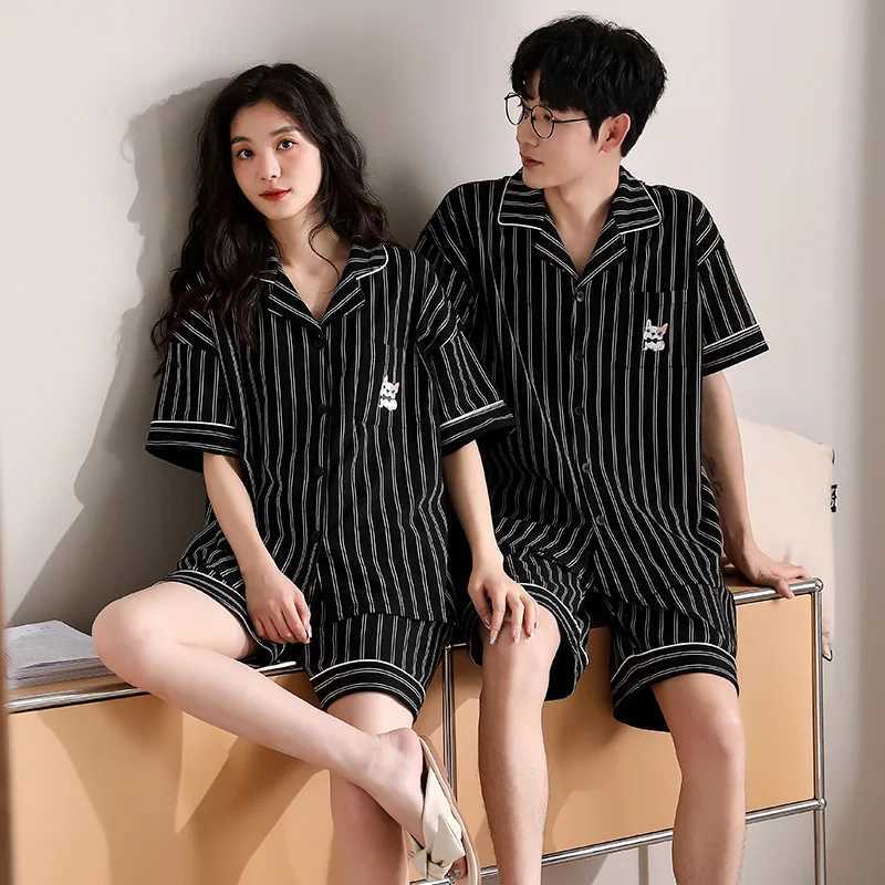 Mens double sleepwear set open top sleepwear casual wear short sleeved sleepwear family set cotton sleepwear womens sleepwearW240719