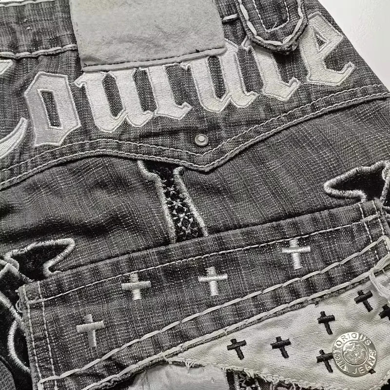 American Y2K Fashion Trend Spot Denim Shorts Mens Street Hip Hop Retro Clown Jeans Couple Casual Loose 240819
