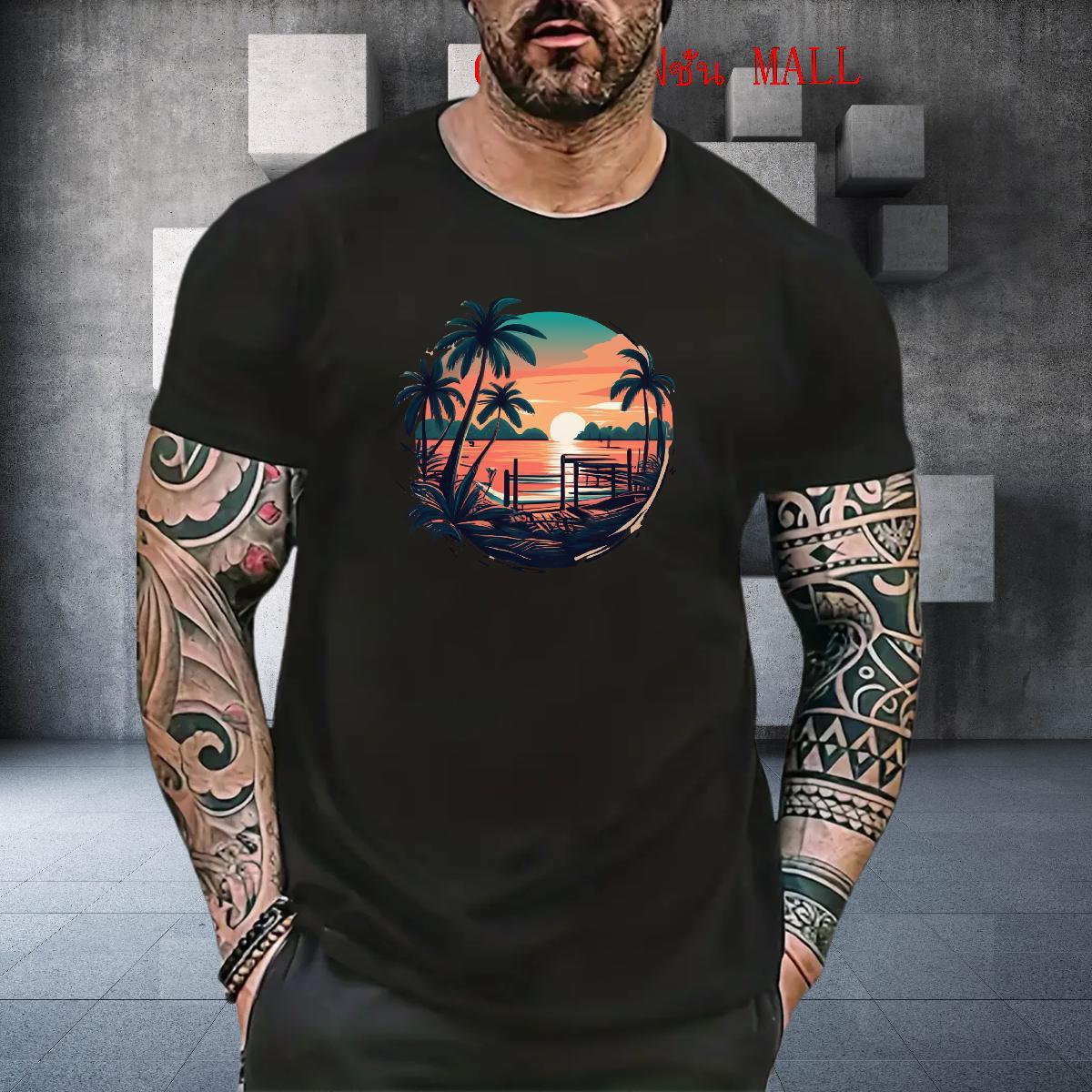 Brand Men Tees Hip Hop 100% Cotton 230g Plus Size Cartoon Crew Neck Breathable beach T-Shirts Fashion Casual Tops