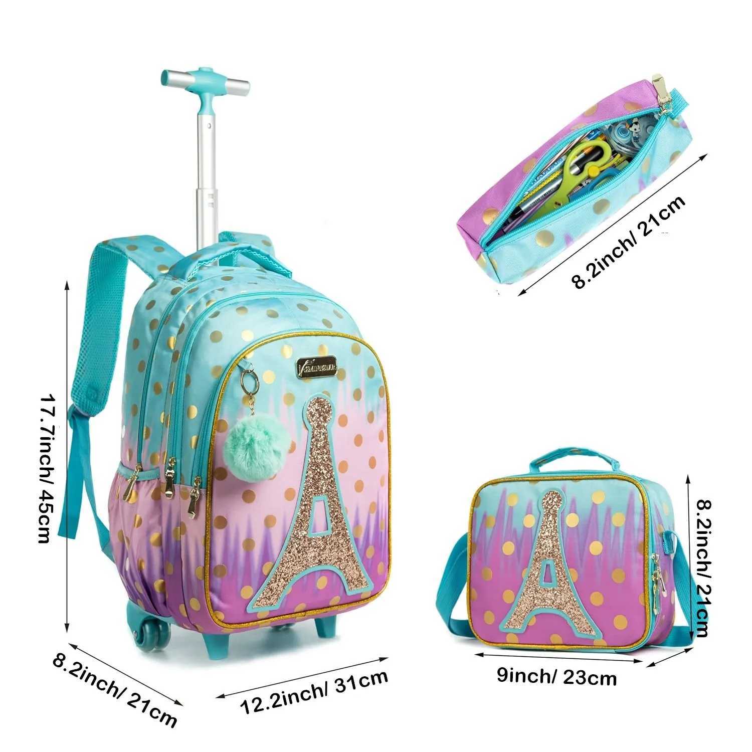 Childrens School Backpack with Wheels Kids Wheeled School Bag Teenagers Bag Girls Canvas Backpack Travel Luggage Trolley Bags Y240820