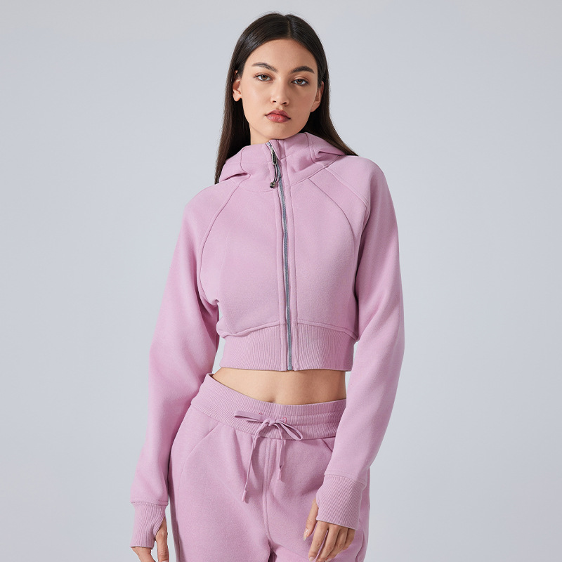 2025--Womens Autumn Hoodies Sweatshirt Yoga Zipper Jacket Ladies Gym Workout Coat Fleece Loose Workout Pullover