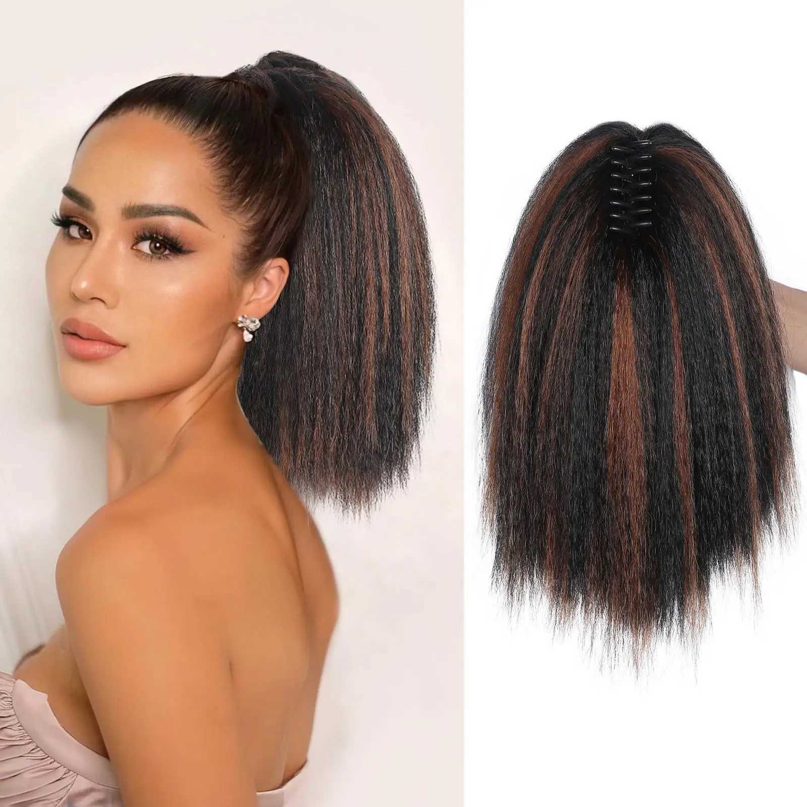 Grasp the ponytail wig yaki ponytail fluffy straight short ponytail sandwiched between synthetic fake ponytail hair W240817