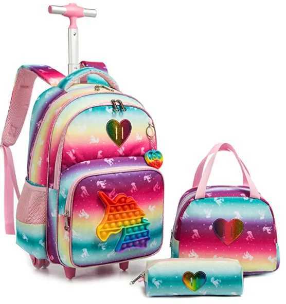 Children 3pcs Schoolbag set with Wheels School Trolley Bag with lunch bag School Rolling Backpack Set Wheeled backpack for girls Y240820