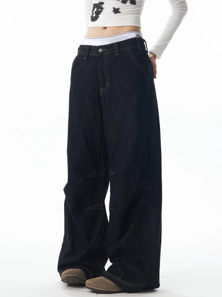 HOUZHOU Grunge Y2k Black Jeans Women Vintage Oversized High Strt Cargo Trousers Wide Casual Baggy Straight Denim Pants Z260313