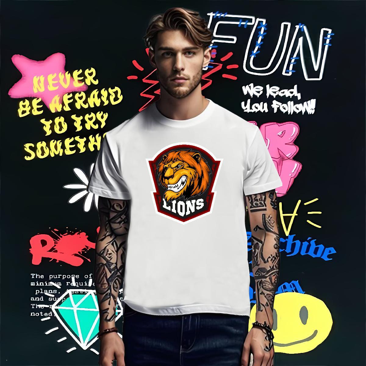 Fashion Casual Men Tshirts lion Street Casual 230g Cotton Tees Breathable Crew Neck Loose Men T Shirts DIY Printed