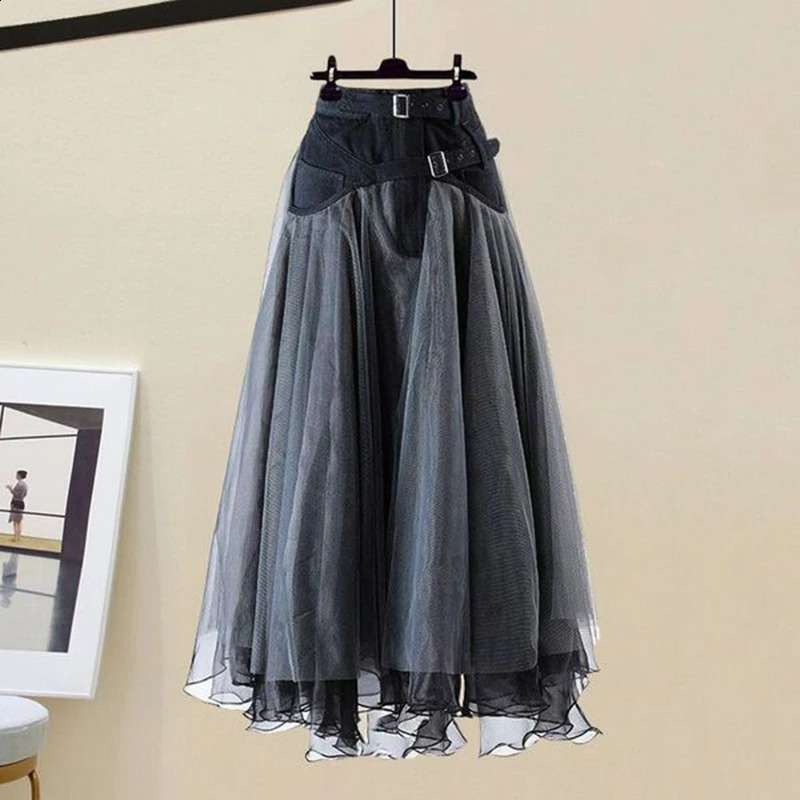 Spring Autumn Large Size Two Piece Skirt Set Streetwear BlouseTulle A-Line Floral High Waist Skirt Two Piece Skirt 240820