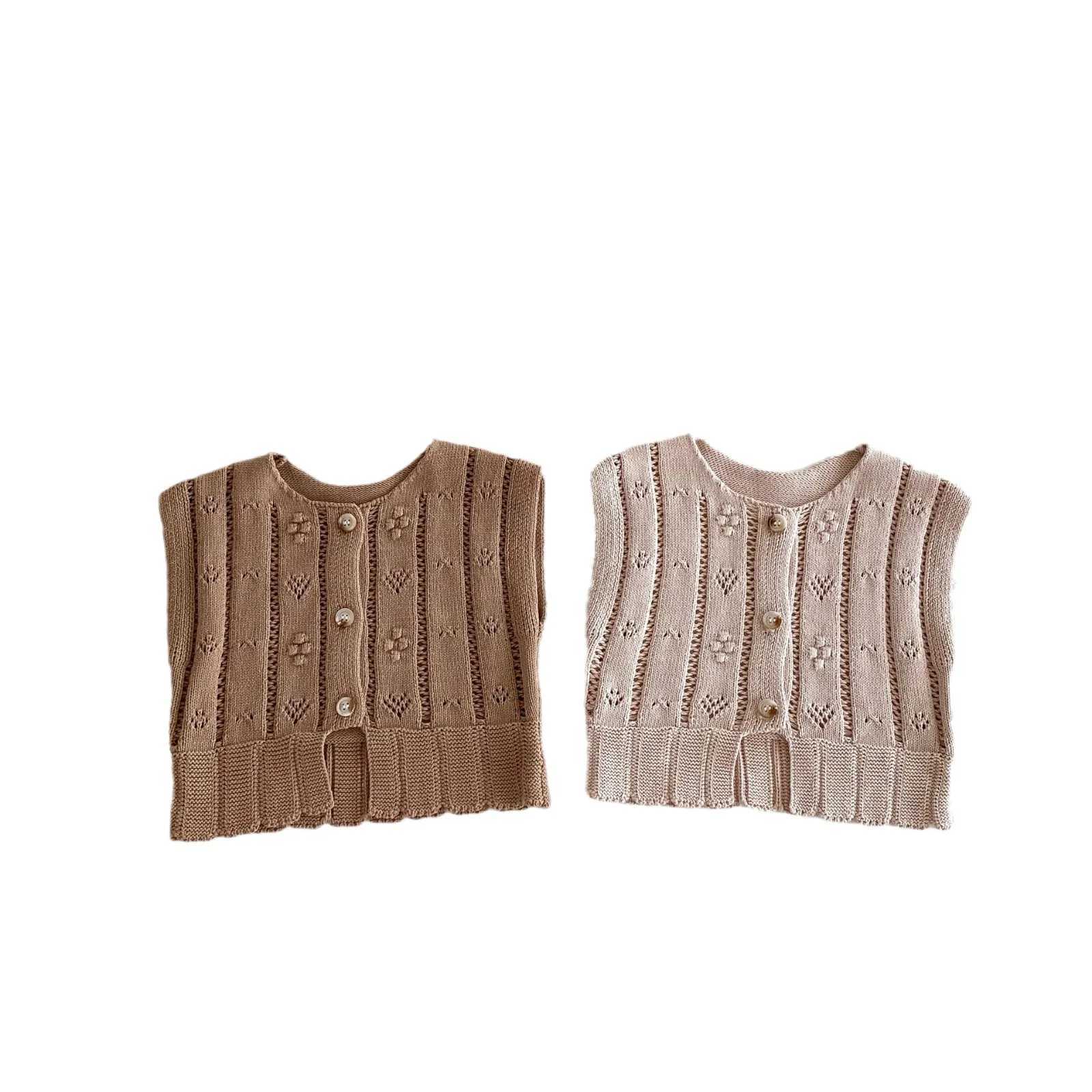 2024 Autumn New Children Knitted Vest Baby Sleeveless Casual Coat Girls Cute Hollow Out Knitwear Kids Versatile Sweater CardiganXJ240819