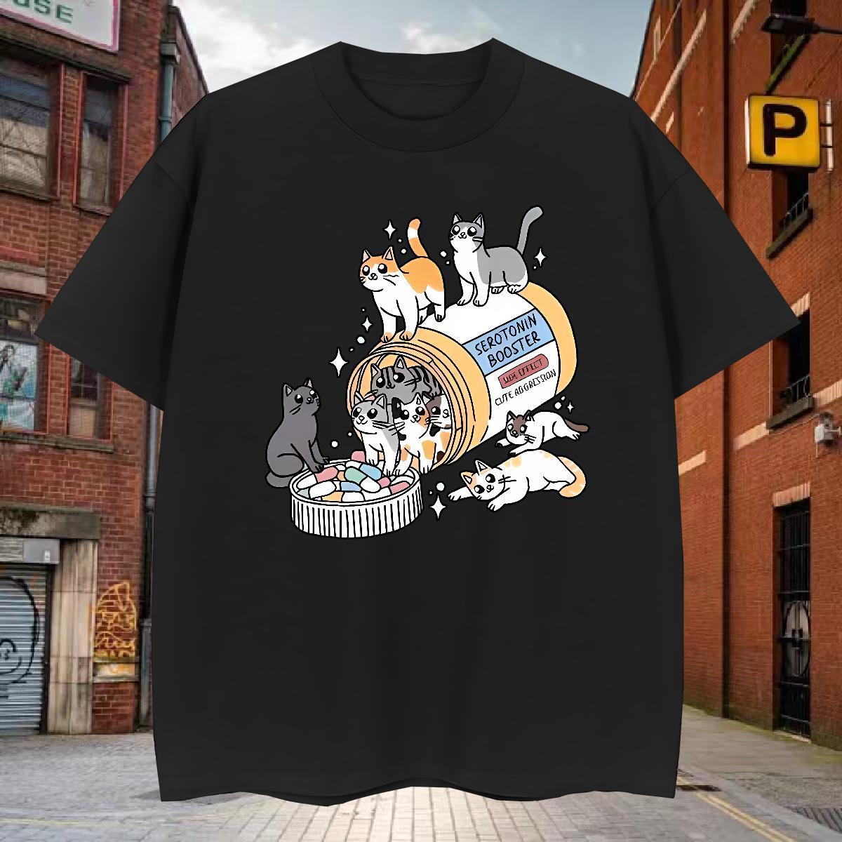 Loose Fit Man T Shirts cats O Neck Short Sleeves Street Casual Custom Anime 230g 100% Cotton Tshirt for Man Woman New Designer Clothings