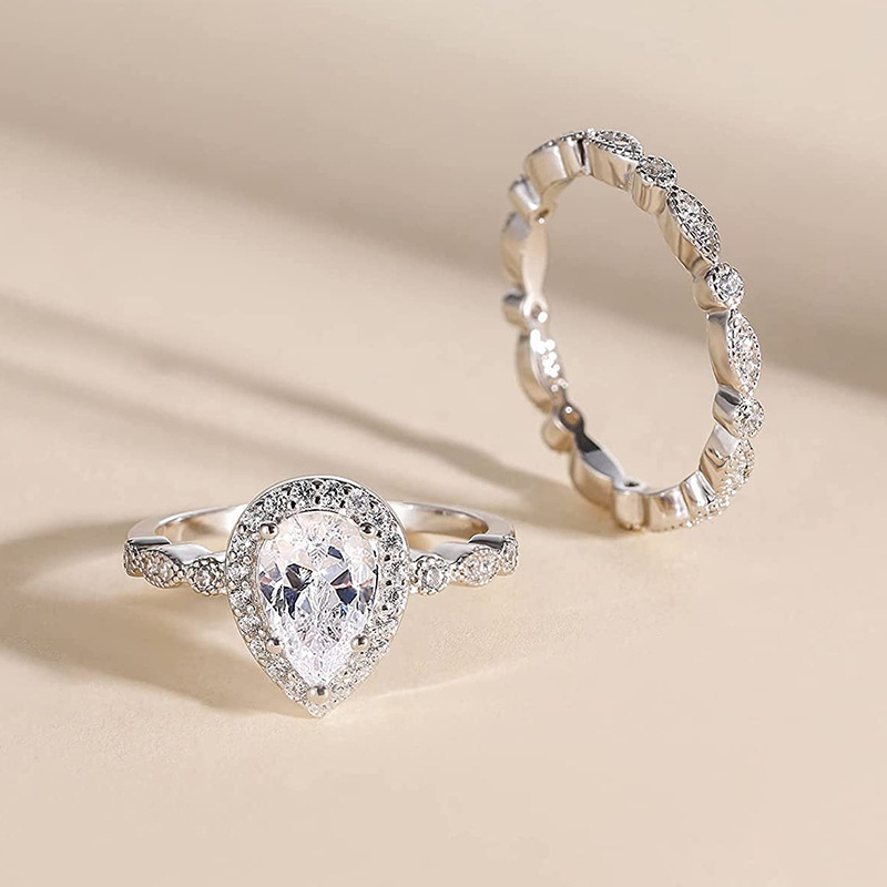 Sterg Sier Marquise Cut CZ Eternity Couple Ring Set - Elegant Party Jewelry Gift