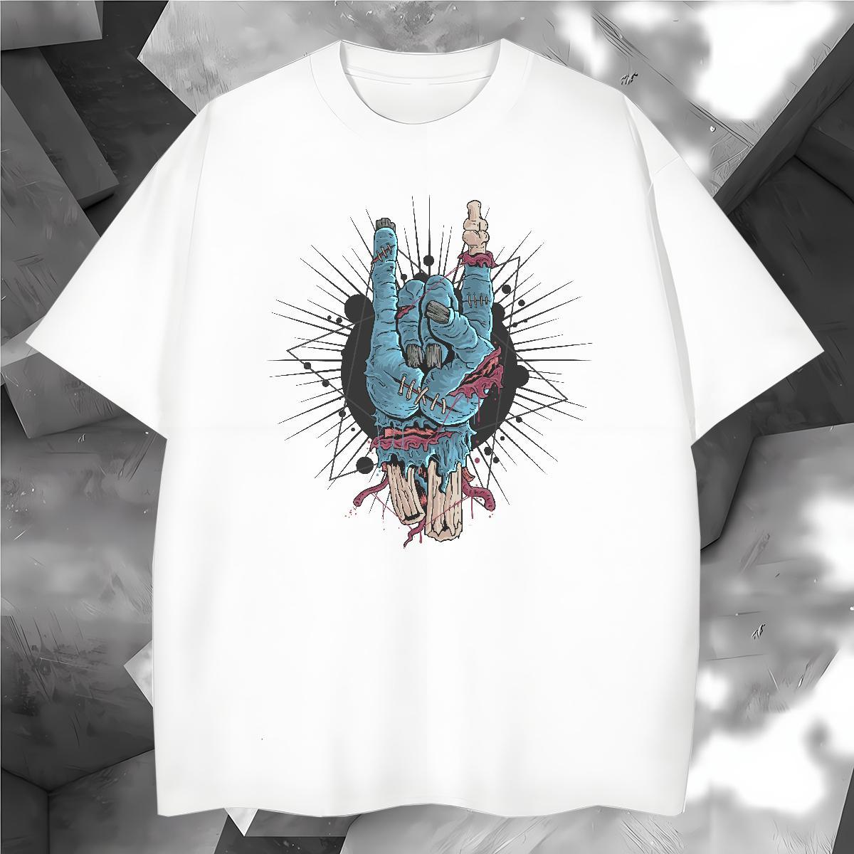 Classic T-Shirts for Men hand O Neck Short Sleeves High Street Hip Hop White Plus Size 230g Cotton Men Tops Tees Designer Fashion Tees Shirts