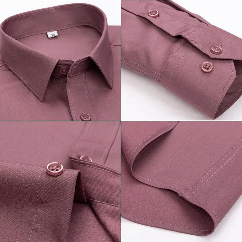 Bamboo Fiber Elastic Mens Shirts Long Sleeve For Man Slim Fit Force Non-iron Anti-Wrinkle Camisa Social White Shirt S-8XL 240820