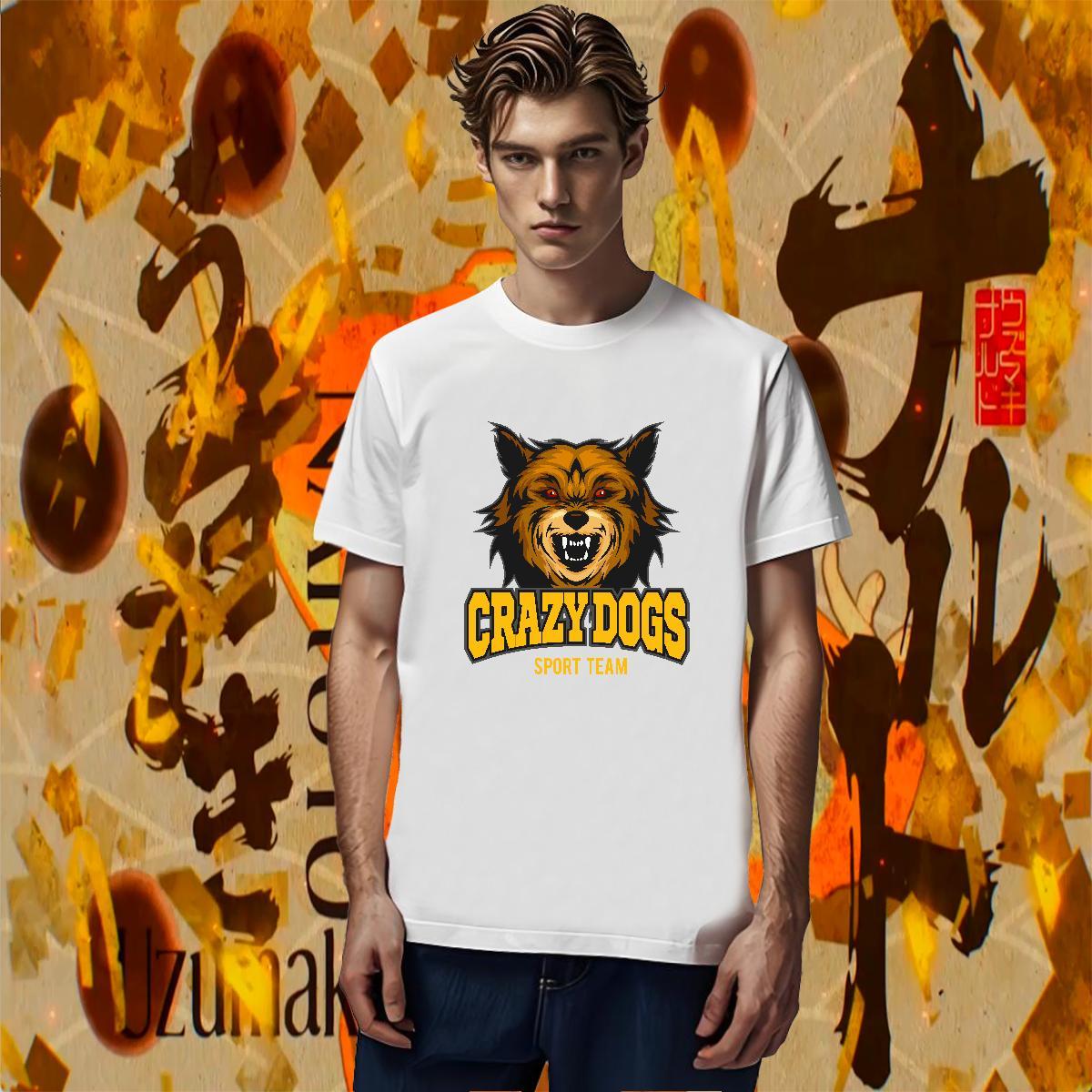 Classic Men T Shirts crazy dog O Neck Short Sleeves Sport Custom Anime 230g Cotton Men Tops Tees 2024 New Tops Shirt