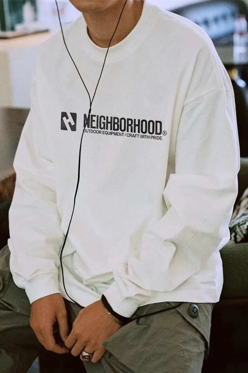 NEIGHBORHOOD NBHD letter printed men women heavyweight cotton round neck casual long sleeved T-shirt TX1040 240820