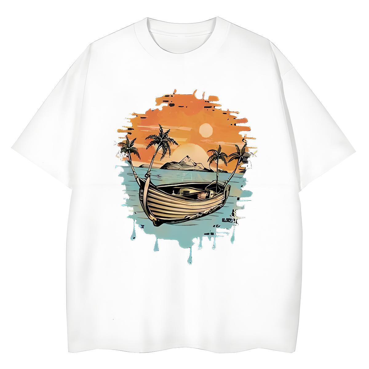 New Mens Tshirts boat Daily Outfit 230g 100% Cotton Tees Breathable Short Sleeve Popular T-Shirts Black Oversized